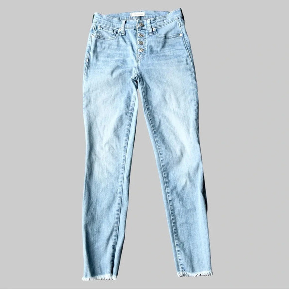 Madewell High Rise Skinny Crop Button Front Raw Hem Light Blue - Picture 3 of 13